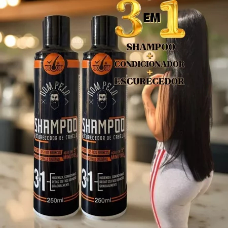 Shampoo Escurecedor De Cabelos Grisalhos Brancos Pretos Cor Intensa Kit 2 unidades Dom Pelo