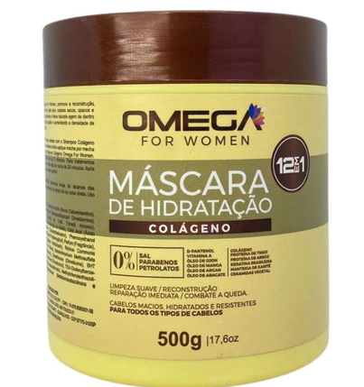Mascara de Hidratação Capilar Colágeno 12 benefícios 500g Omega Hair