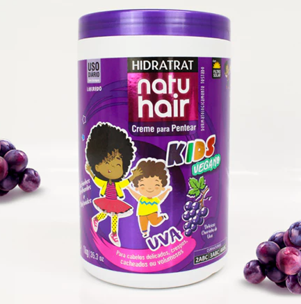 Creme para pentear Kids Uva Natuhair 1KG Antifrizz Definição Volume Cachos Ondulados Vegano
