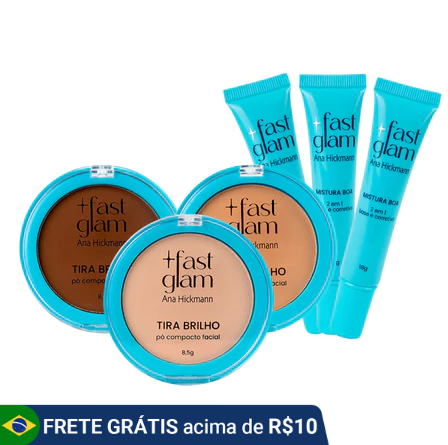Kit Pó Compacto Tira Brilho + Base 2 em 1 Mistura Boa Maquiagem Ana Hickmann.