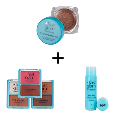 Kit Blush Duo Coradinha + Sombra Cremosa Pink Glitter + Hidrantante Labial Baunilha - Ana Hickmann