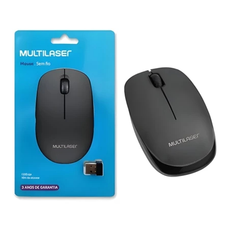 Mouse Sem Fio Wireless 2.4ghz 1200 DPI Multilaser Adaptador Ergonômico Slim Wi-Fi Notebook Pc Usb