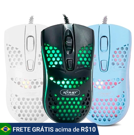 Mouse Gamer Pró Óptico Com LED RGB Ergonômico e Ambidestro Barato - Knup