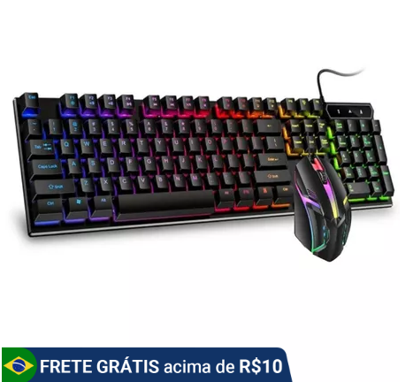 Kit Teclado Semi Mecânico + Mouse Gamer 3200dpi Rgb Led M300