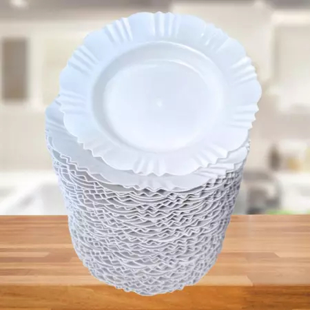 Kit 50 Prato Fundo com Borda Branco Refeição Churrasco Festa Pratos Plastico