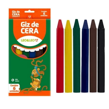 Giz de Cera Caixa com 6 ou 12 Cores Fino 88mm Leo&Leo