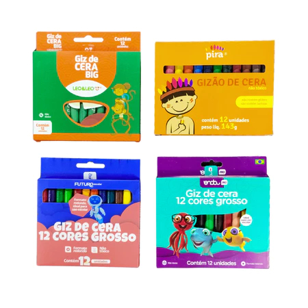 Giz de Cera 12 Cores Gizao Grosso Escolar Piratininga Onda
