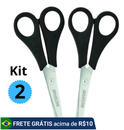 Kit 2 Tesouras Escolar Cabo Preto Infantil 13cm Sem Ponta Masterprint