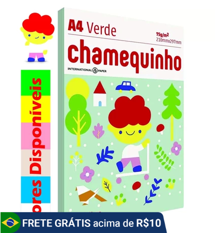 Papel Sulfite Chamequinho A4 Coloridos 75 Gramas Pac 100 Fls