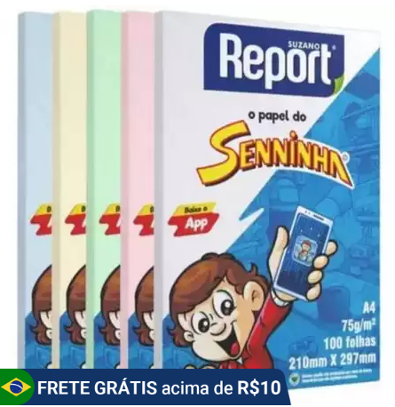 5 Papel Sulfite Senninha Branco E Coloridos A4 75g 500 Folha, Material escolar, Escritório, Desenho.