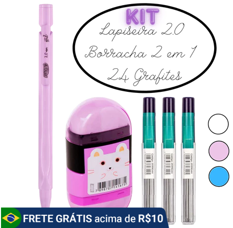 Kit Lapiseira 2.0mm 24 Grafites Borracha 2 em 1