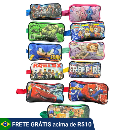 Estojo Escolar Grande Personagens Heróis e Princesas 2 Compartimentos, Infantil, Material Escolar