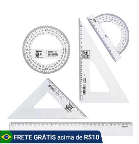 Kit 5 Réguas Escolar Transferidor Esquadro Geométrico - Waleu