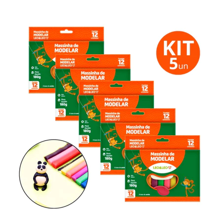 Kit 5 Massinha de Modelar Infantil Atóxica 180G com 12 Cores