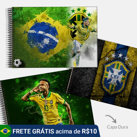 Caderno de Desenho A4 50 Folhas Capa Dura Futebol Brasil Neymar